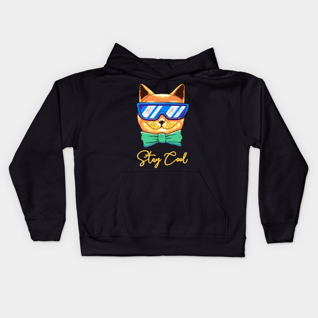 cat stay cool Kids Hoodie by timegraf